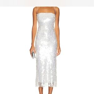 Dazzling Silver Sequin Midi Dress